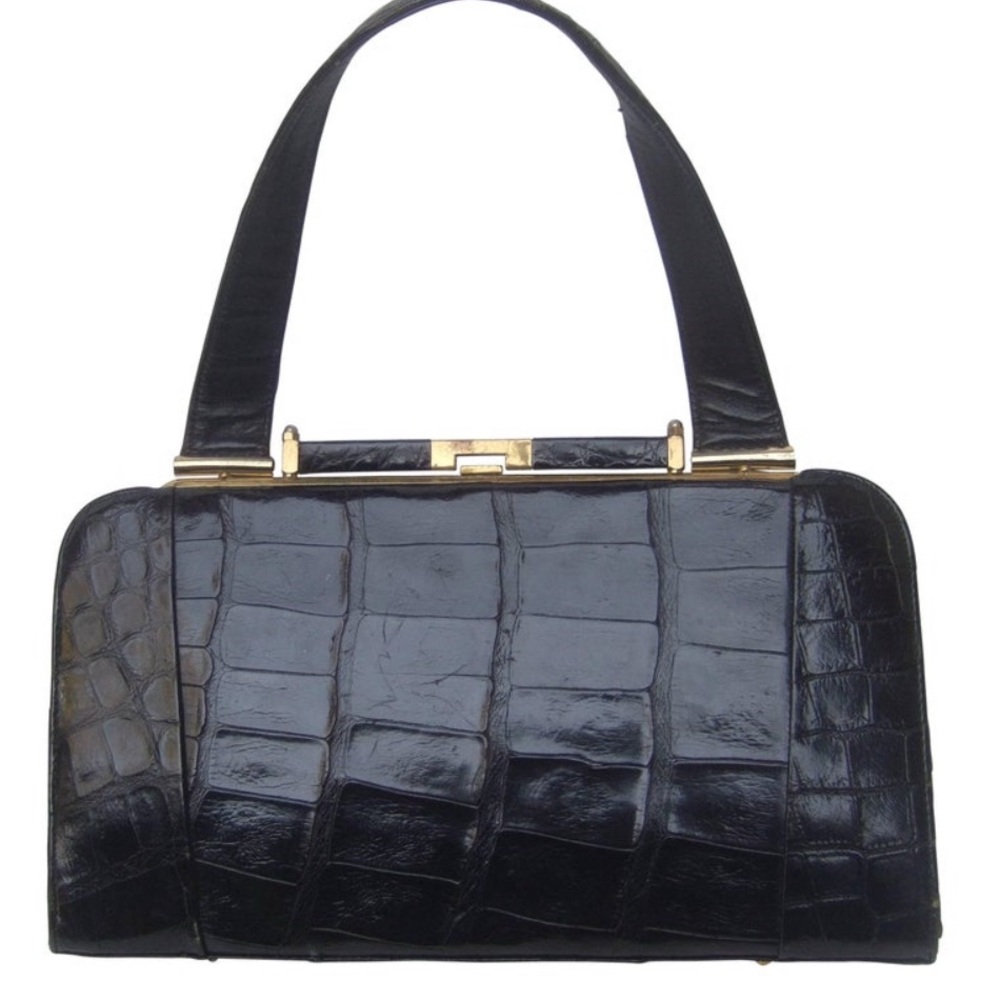 Elegant Black Crocodile Leather Handbag